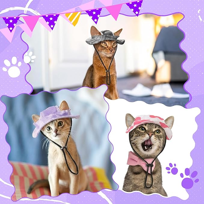 4 Pcs Cat Hats for Cats Only, Cat Sun Hat Sphynx Hat with Ear Hole Kitten Headwear Sun Sombrero Caps Baseball Outdoor Fish