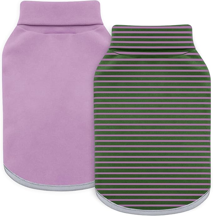 Idepet 2 Pack Striped Dog Sweater, Stretchy Dog Shirt Vest Turtleneck Pet Pullover Puppy Clothes Reflective Sweatshirt Fleece Cat Apparel (Grey Stripe + Purple, Medium)
