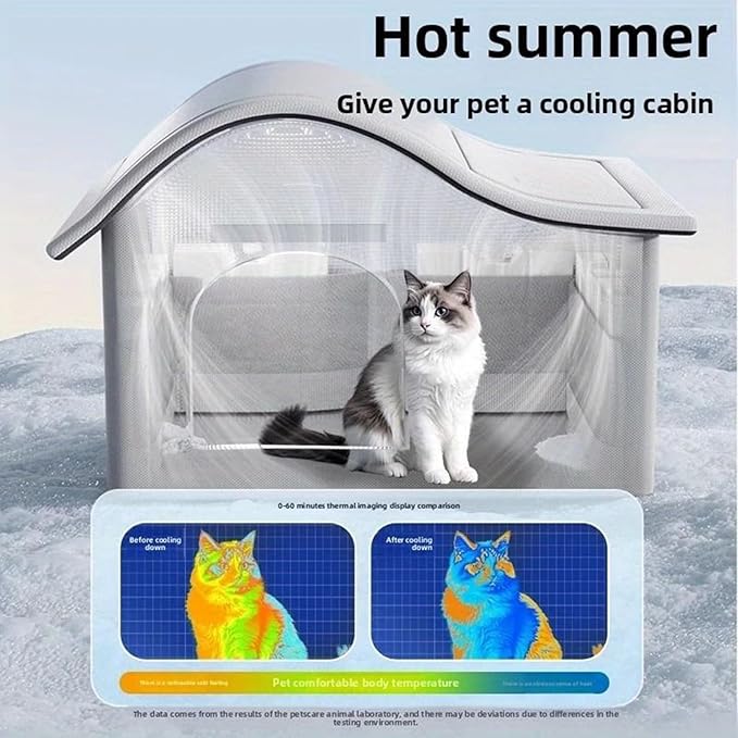 Air Conditioned Cat House - Outdoor Cat House for Summer,Foldable Weatherproof Furniture Cave Dog Bed for Patio Backyard Outside Balcony Garden Summer Indoor Home