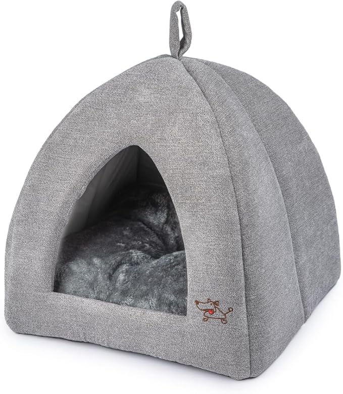 Best Pet Supplies Cat Bed for Indoor Cat, Domed Tent House with Removable Pillow, Covered Cat Cave for Small Dog, Puppies and All Breeds of Cats - Gray, 20 x 20 x H:22"