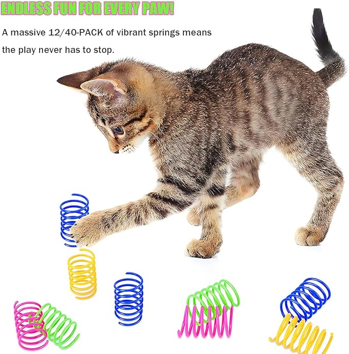 Cat Toys Spring - Interactive Cat Toy & Kitten Toys with Durable Plastic Coils for Swatting, Biting, Hunting - Keeps Cats Fit & Entertained (40Pcs)