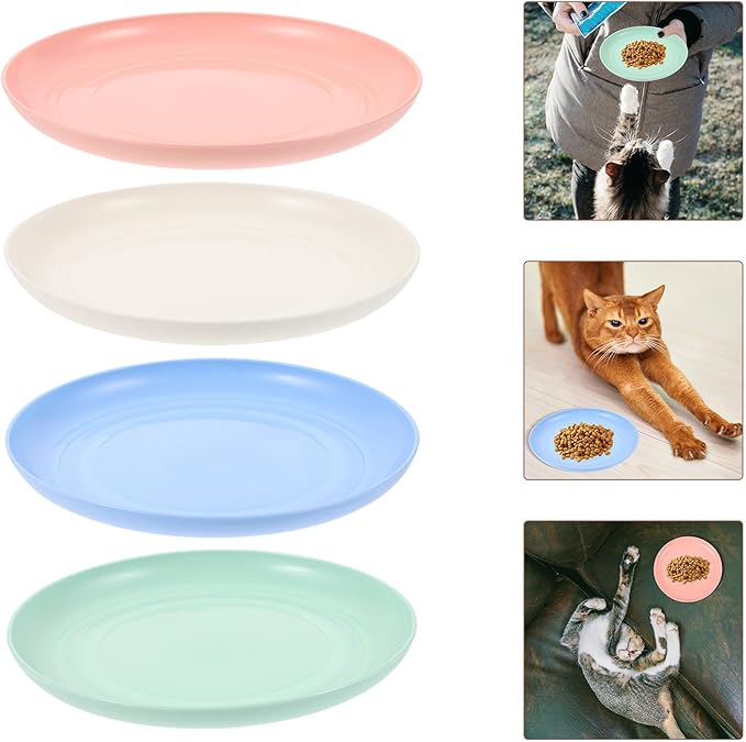 Cabilock 4pcs Cat Food Bowls Set Shallow Round Flat Pet Bowls 15cm Sturdy Plastic Cat Plates Multi-Color Feeding and Watering Dishes