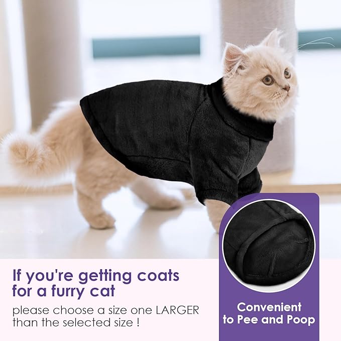 Turtleneck Sweater Coat for Cat, Sphynx Clothes Pajamas for Cats Only, Kitten Fleece Pullover Sweaters with Sleeves, Pet Warm Jumpsuit Sweatshirt for Cold Weather, Black S