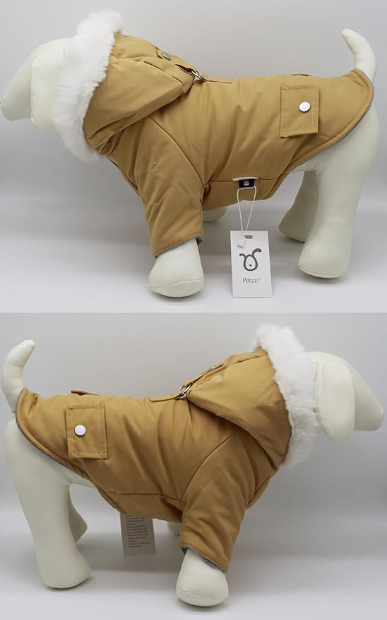 Pet Warm Dog Coat for Winter Dog Clothes Hooded Dog Jacket for Small Puppies Medium Large Dog Cat Clothes Insulated Padded Snow Jacket for Cold Weather Faux Fur (Large, Yellow)