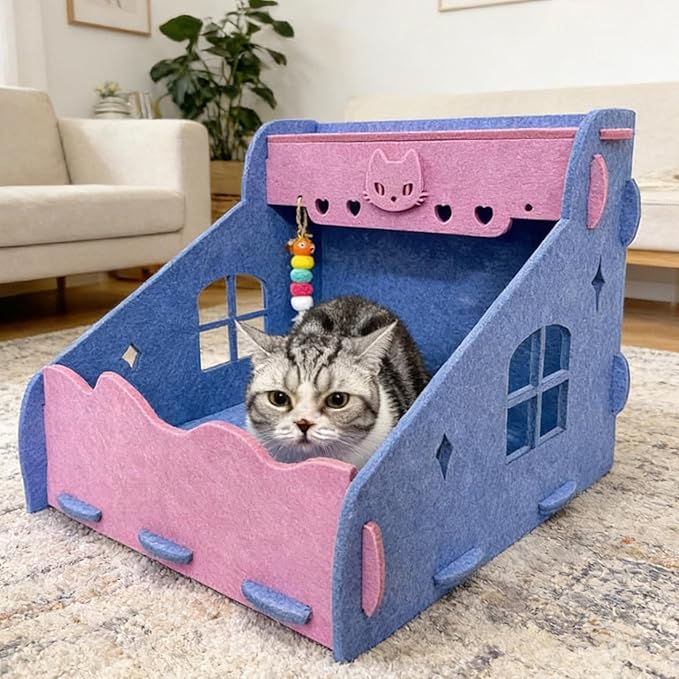 Gralara Cat Scratcher Kitten Sleeping Nest Thickened Multifunctional Furniture Protector Lounge Bed for Interaction Indoor Outdoor, Blue
