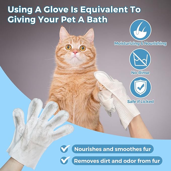 Vannon Portable Pet Bathing Wipes for Dogs & Cats, Cleaning & Odor-Controlling Extra Thick Grooming Glove Wipes for Daily Care and Traveling, Rinse Free, Nourish Fur, Individually Packaged, 20 PCS