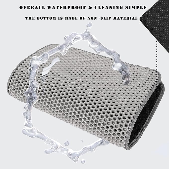 HCY&WLD Cat Litter Mat, 45x26/35x24/30x22/24x18 Inch Double Layer Cat Litter Box Mat, EVA Non-Slip, Waterproof Urine Proof Cat Litter Catcher Mat, Easy Clean Scatter Control (30x22 Inch, Khaki)