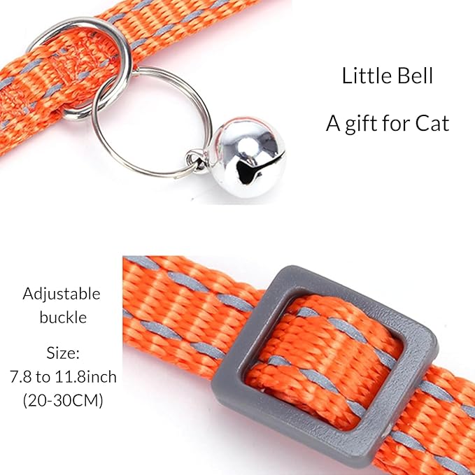 Custom Personalized Reflective Cat Collar with Bell - Engraved Pet Collar with Name & Number, Breakaway Safety Buckle, Adjustable for Cats/Kittens