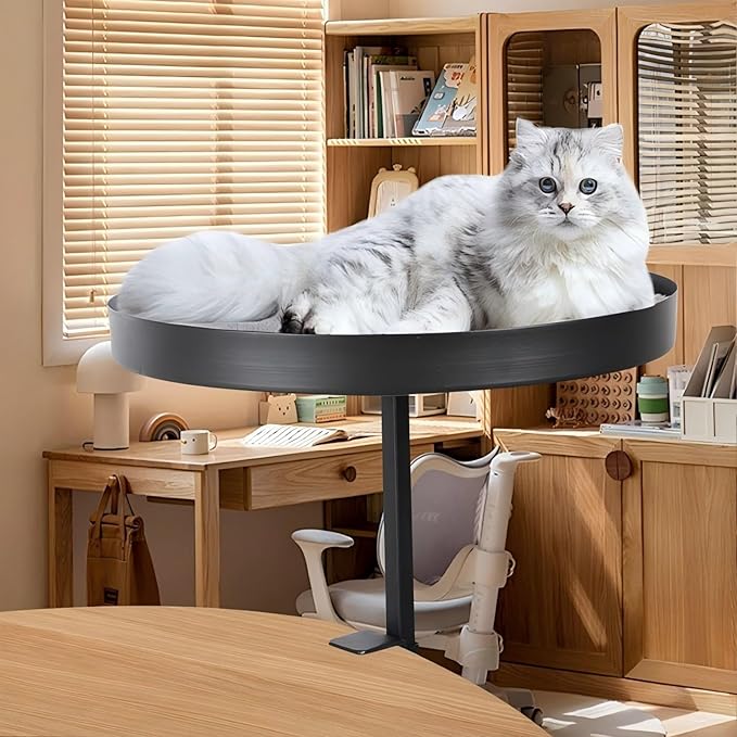 AQQHSAIN Cat Desk Bed Clamp Mounted Cat Hammock for Desk Space Saving Desktop Attachment Perch with Comfortable Soft Bed Elevated Pet Bed for Work Home Office Study Room