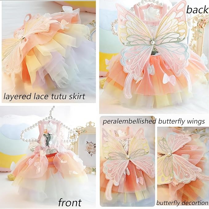 Summer Pet Dress for Small Dogs Cats, Ice Silk Cotton Floral Print Tutu Skirt with Built-in D-Ring, Breathable Sleeveless Puppy Kitten Outfit for Daily Walk and Photo (Blue-Tutu, X-Large)
