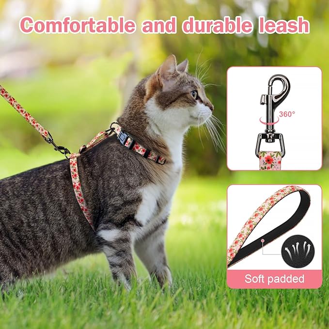 Hikiko Cat Harness and Leash Set Escape Proof Adjustable Walking Travel Cute Kitten Harness for Small Medium Large Cats (Cream Natural, M)