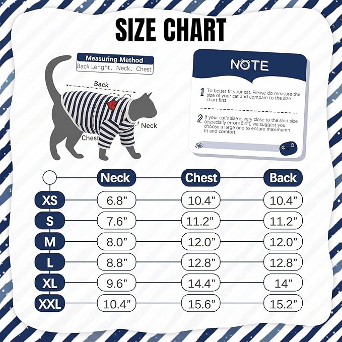 DENTRUN Hairless Cats Shirt Breathable Cat Daily Wear Clothes Stripe Vest Adorable Pajamas Jumpsuit Soft & Skin-Friendly