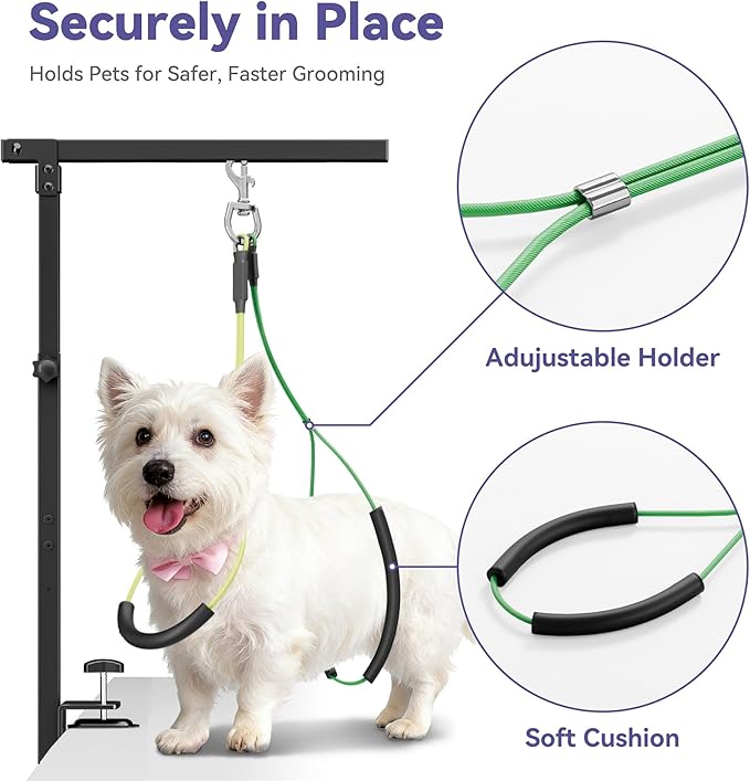 niffgaff Adjustable Dog Grooming Arm with Clamp, 26″–40″ Height, M Hammock with Back Buckle, No-Sit Grooming Restraint for Small & Medium Dogs