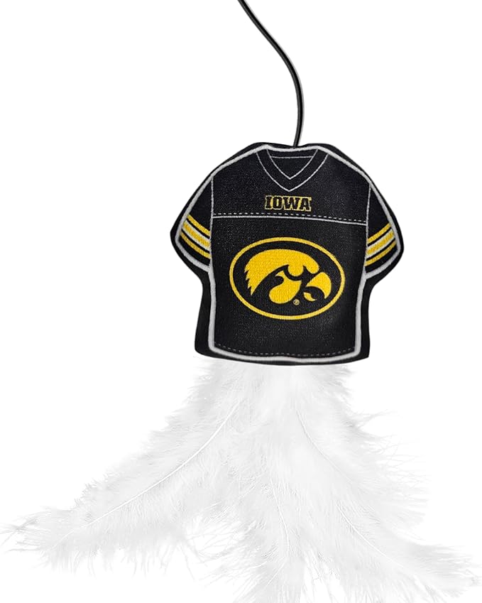 NCAA Iowa Hawkeyes Team Jersey Wand with CAT NIP, Cat Toy Jersey Shaped Plush Teaser Toy for Cats & Kittens - Interactive Pet Toy for Play & Exercise
