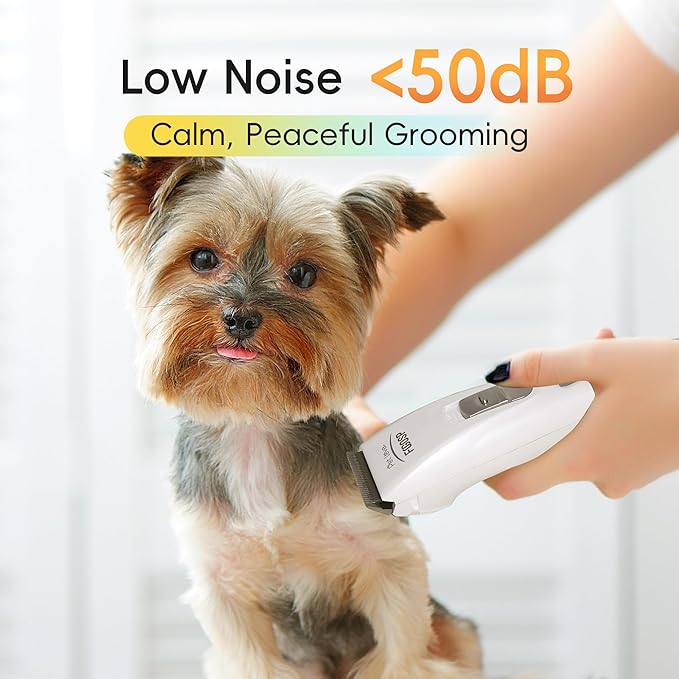 Quiet Dog Hair Clippers for Matted & Long Hair 5300RPM Cordless Pet Clipper Kit for Dogs, Cats, Rabbits Rechargeable 7Hours Working Time(White)