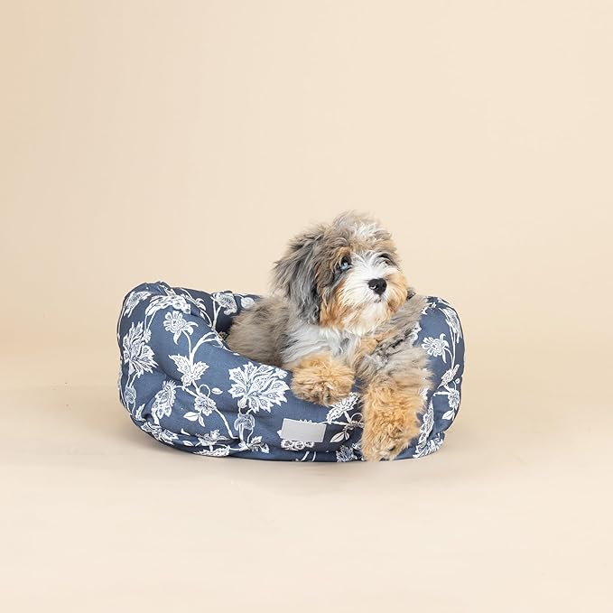 Fringe Studio INDIENNE Coastal Blue 20" W x 19" D x 8" H Small Round Cuddler, 100% Cotton Canvas Exterior, Machine Washable, PetShop Collection (203016)
