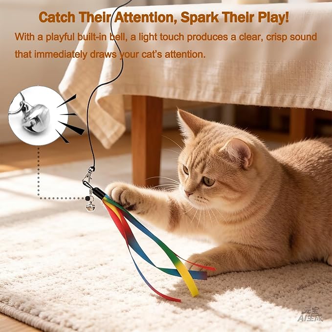 LASOCUHOO Cat Wand Toys Refills, Cat Wand Replacement, Assorted Teaser Refills with Bell for Most Cats, Kittens