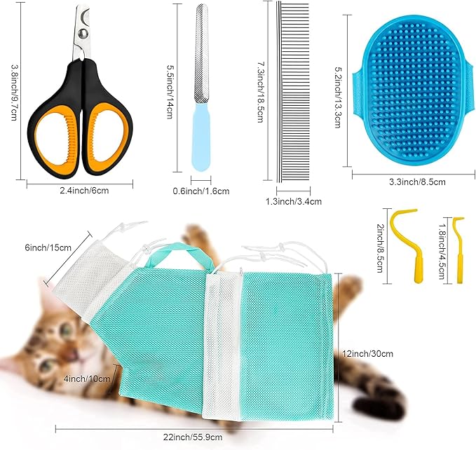 Cat Bathing Bag Adjustable Cat Grooming Net Bag Anti-bite & Anti-Scratch Cat Bath Washing Restraint Bag, Breathable Mesh Cat Grooming Bag for Shower, Nail Trimming, Injection