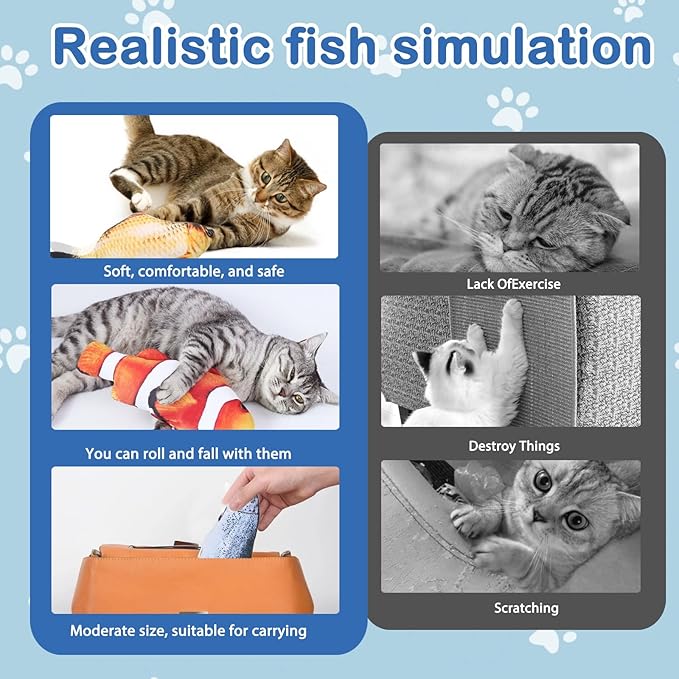 Cat Toys Cat Toy Interactive Fish for Indoor Cats & Kittens, 6 Pack Plush Fishs for Chewing, Soft Fish Play for Cats, No Catnip, Non-Irritating Pet Gift
