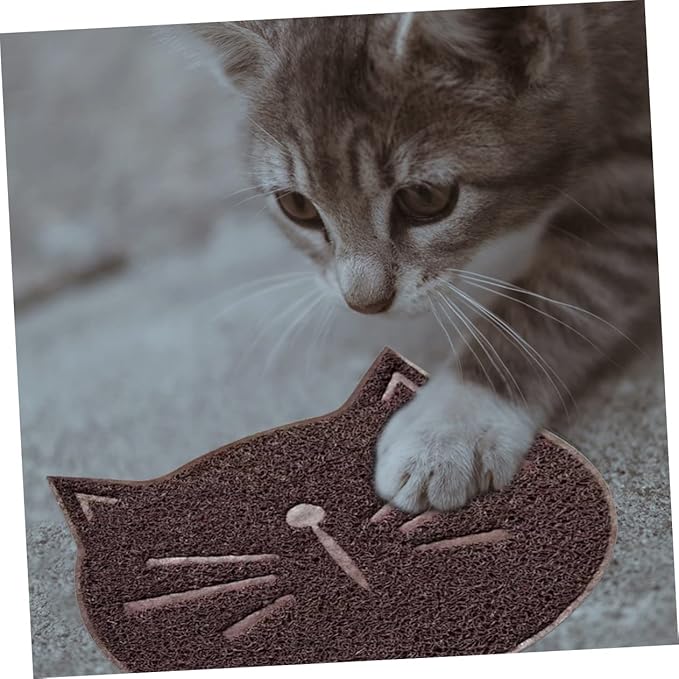 IMIKEYA 1pc Cat Litter Mat Non- Grinding Cushion Cat Pattern and Gentle Material Splash Design for Easy Cleaning Brown