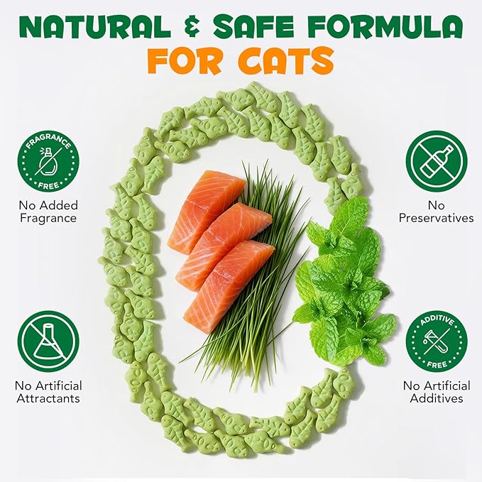 180g/6.4oz Cat Grass Treats for Hairball Control, Natural Teeth Cleaning & Fresh Breath, Crunchy Catnip Flavored Biscuits with Barley Grass, Cat Training Rewards for All Breeds