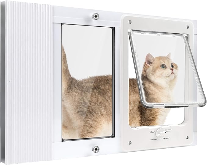 Full-Size Window Pet Door for Cat&Small Dog,Fits 21"-23 4/5" Width Windows, Quick-Fit Cat Door Window Insert,4 Locking Mechanisms, Magnetic Closure Cat Door for Window,Aluminum Pet Door for Window