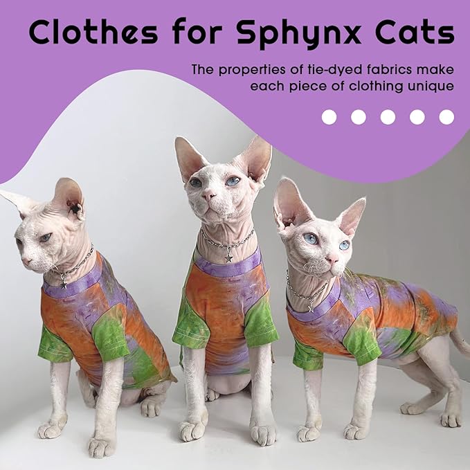 QBLEEV Sphynx Cat Clothes, Hairless Cats Rainbow Rendering T-Shirt for Spring Summer Autumn, Breathable Cat Wear Clothes Vest Shirts for Sphynx, Cornish Rex, Devon Rex, Peterbald