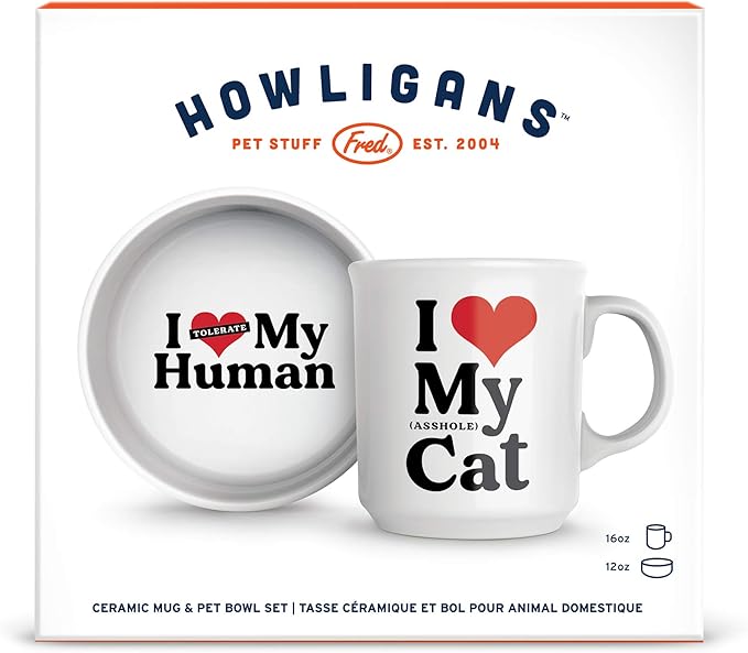 Genuine Fred Howligans - Mug + Cat Bowl - Love Cat, White