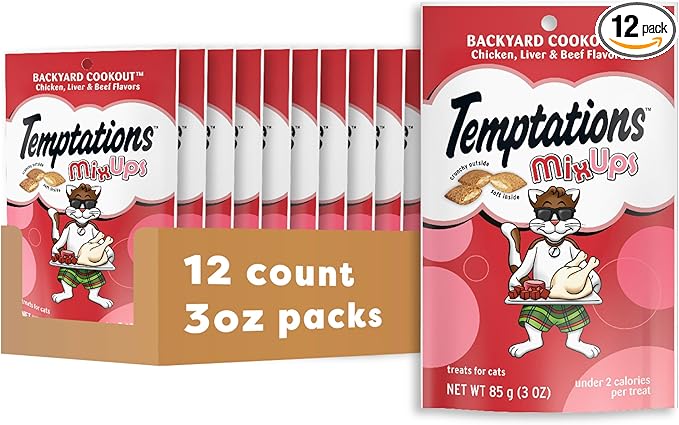 Temptations Cat Treats MixUps Backyard Cookout Flavor Crunchy, Soft Cat Treats, 3 oz. Pouch (Pack of 12)