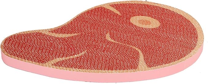 Steak Shape Cat Scratch Board Non-Slip Cat Lounge Bed Textured Scratching Pad Furniture Protection for Home Bedroom Apartment Dorm Office Indoor Use (Color-Red)