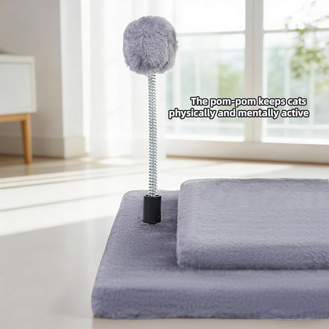 YUNIQUE Cat Scratching Post with Sisal Rope, Small Cat Tree with Dangling Balls & Feather for Kittens (Grey, 20.9)