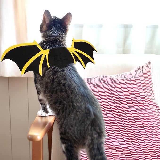 Cat Bat Wings, Pet Cat Bat Costume, Puppy Cat Wings for Halloween Party Decoration, Cute Cat Halloween Costumes, Kitten Bat Wings, Puppy Cat Dress Up Accessories,Yellow