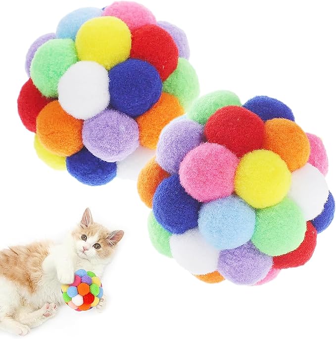Cat Toy Balls 4PCS - 1.75" Plush Washable Balls for Kittens | Ultra-Soft Chew Toys, Noiseless Interactive Play, Durable Fuzzy Cat Toys for Indoor Cats with Vibrant Colors.