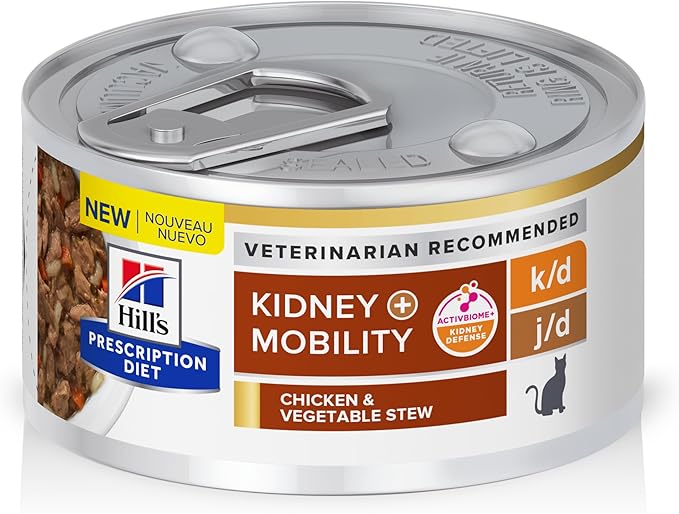 Hill's Prescription Diet k/d Kidney Care + j/d Mobility Care Wet Cat Food, Chicken & Vegetable Stew, 2.9 oz. Cans, 24-Pack
