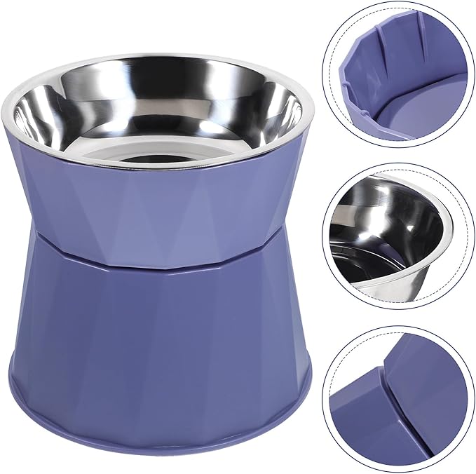 TEHAUX Adjustable Elevated Cat Bowl with Non-Slip Blue Stand, Raised Feeding Dish for Cats, Suitable for Indoor Pet Feeding and Watering