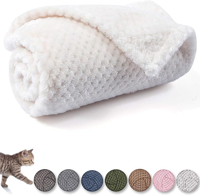 Warm Soft Fuzzy Dog or Cat Blanket, Plush Fleece Throws for Puppy, Kitten, Medium, Large Dogs - Ivory (L/40" x 48")