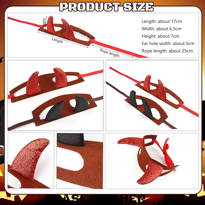 2Pcs Halloween Devil Horns Headband for Dogs Cats Cute Pet Costume Red Black Demon Horn Hat Cosplay Dress Up Hair Hoop Accessories for Kitten Puppy Halloween Holiday Party Supplies (S)