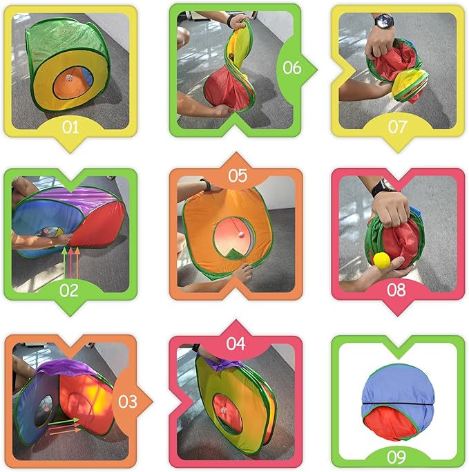 Andiker Cat Tunnel, Foldable Square Colorful Kitten Pop Up Tent Matches with Most Cat Tubes Polyester Kitten Tent with a Bell Ball 3 Holes Kitten Tubes to Hide Play (Square S)
