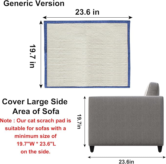 Cat Scratch Furniture Protector with Natural Sisal for Protecting Couch Sofa Chair Furniture,Couch Cat Scratch Protector 23.6" W*19.7" H (Dark Blue, Right Hand)