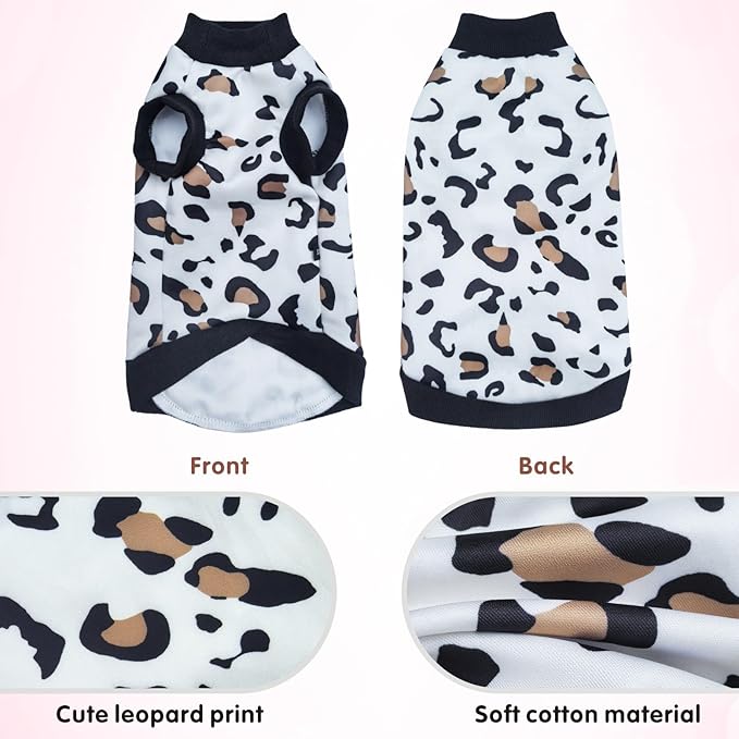 Idepet Cat Clothes Kitten Sweater Soft Kitten Shirt Cute Leopard Print Kitty Vest Pullover Pajamas Jumpsuit Cotton Apparel for Hairless Cats &Puppy (White,M)