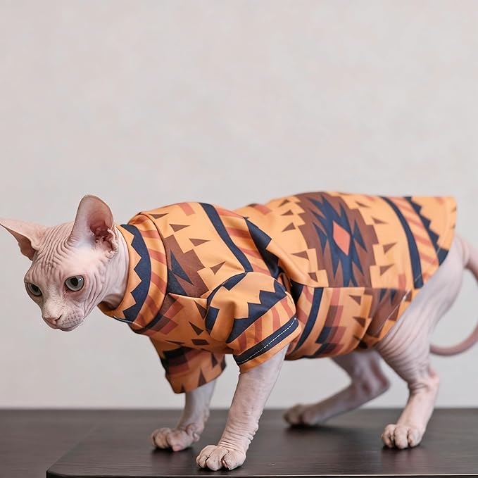 Sphynx Cat Clothes for Cats Only, Graphics Printed Hairless Sphinx Clothes T-Shirts Sweatshirt with Sleeves, Soft Kitten Shirt Pet Apparel Devon Rex,Cornish Rex,Peterbald,Orange,S