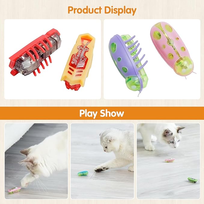 XCZAP Cat Electric Toy Bug – Automatic Rolling Interactive Cat Toy (2-Pack)(LS-Red Yellow)