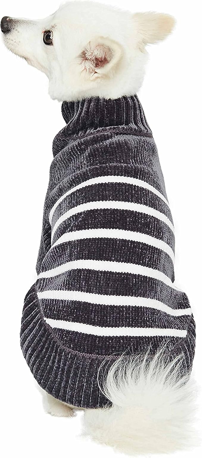 Blueberry Pet Cozy Soft Chenille Classy Striped Dog Sweater in Chic Grey, Back Length 10", Pack of 1 Clothes for Dogs
