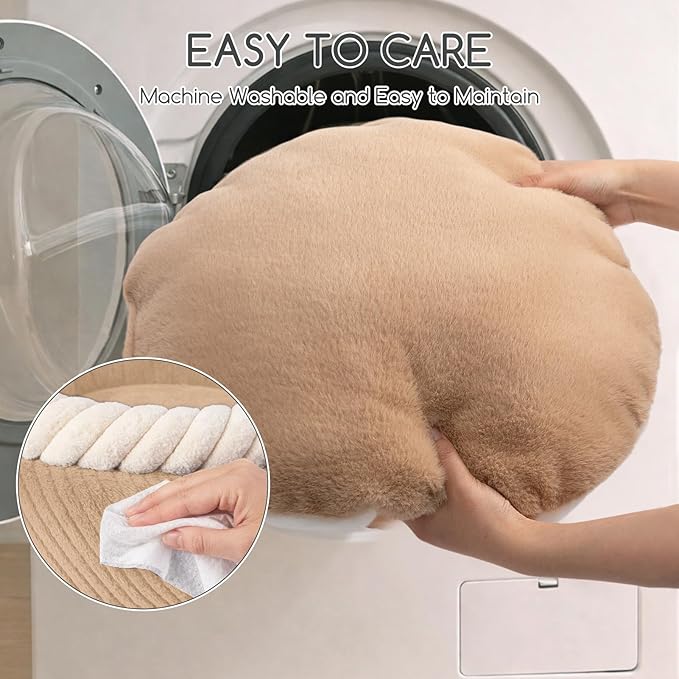 Hollypet Cat Bed for Indoor Cats Kitty Beds, Round Washable Fluffy Small Dog Bed, Soft Cozy Plush Pet Beds for Puppy and Kitten with Non-Slip Bottom (20" D * 8" Th, Oatmeal)