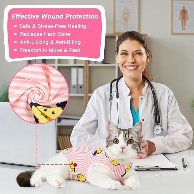 Coppthinktu Cat Recovery Suit Female Cats Onesie for Cats, Breathable Cat Surgery Suit for Surgical Abdominal Wounds Skin Diseases, Cute Kitten Spay Recovery Suit E-Collar Alternative Anti Licking