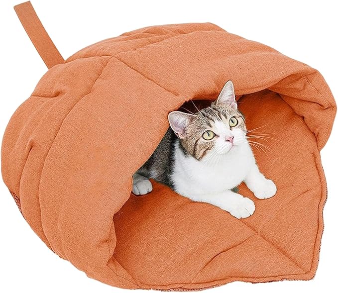 Indoor Cats Cave Bed with Leaves Shape Design Fabric Rest Sleep Bag for Kittens and Winter Autumn Essential Home Decors Cave