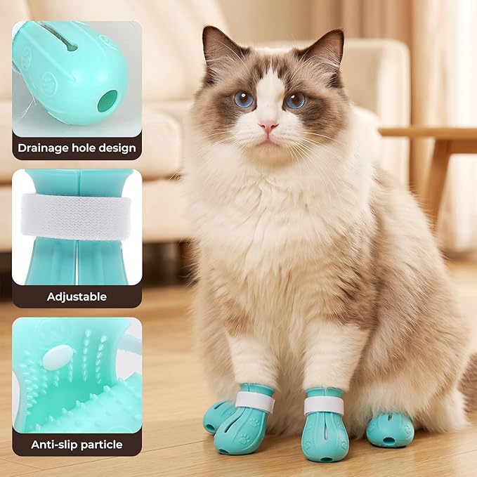 Adjustable cat Muzzle for Grooming and bite Prevention; Breathable TPU pet Muzzle; Comes with 4 Pairs of Silicone Anti-Scratch Gloves; Ideal for Nail Trimming, Bathing, and Veterinary use