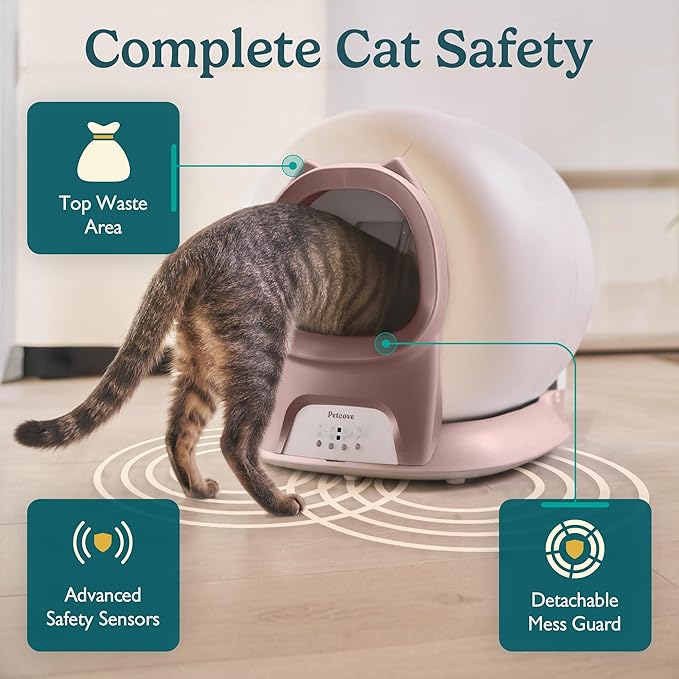 Petcove Automatic Self Cleaning Litter Box for Multiple Cats - PurrTek with Smart App (5GHz Wi-Fi), Triple Odor Control, Quiet Operation & Advanced Safety Sensors