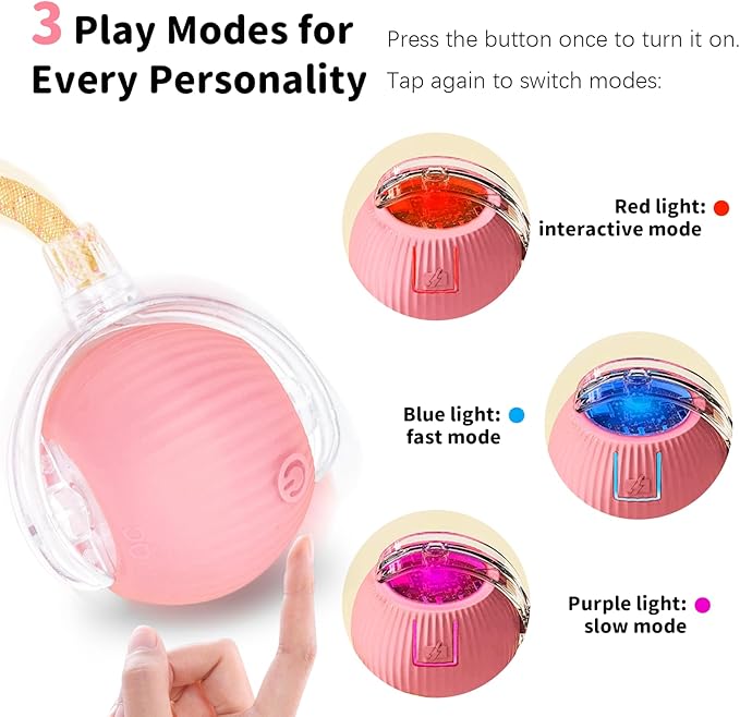 Interactive Cat Toys for Indoor Cats Smart Automatic Ball Rolling for Bored Kitten Pet Upgraded Speedy Moving Chase Dogs Toy Mothers Day Gifts Pink Dragonfly