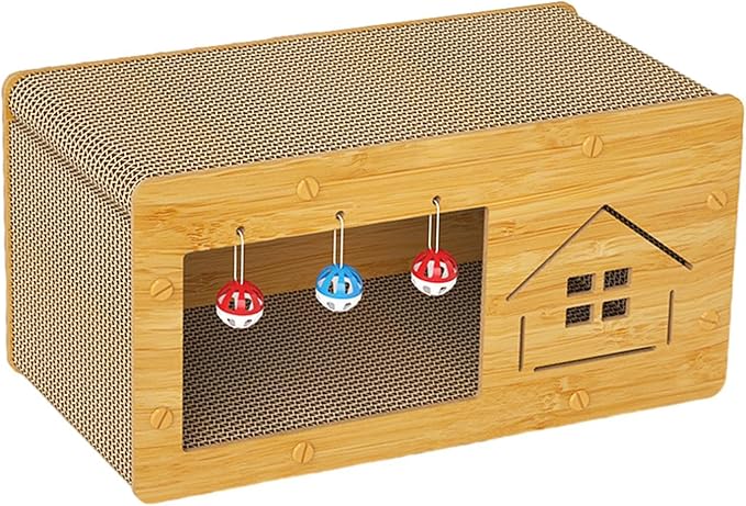 Cat Nest Cat Bed with Scratching Board Activity Toys Non Slip Decoration Multifunctional Crafts Furniture Protection Cat Cardboard Bed, House Pattern, XL